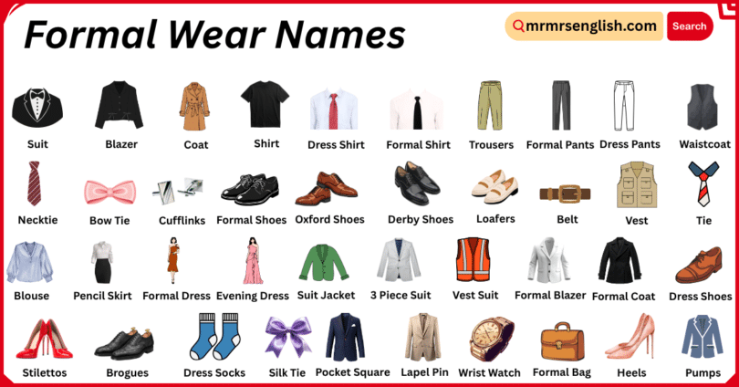 Formal Wear Names in English with Their Pictures