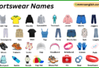 Sportswear Names in English with Their Pictures