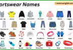 Sportswear Names in English with Their Pictures