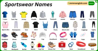 Sportswear Names in English with Their Pictures