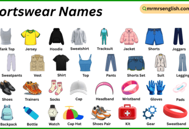 Sportswear Names in English with Their Pictures