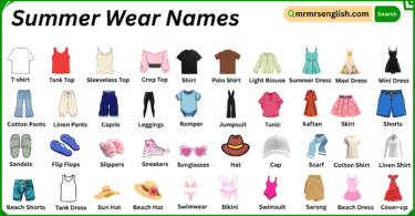 Summer Wear Names in English with Their Pictures
