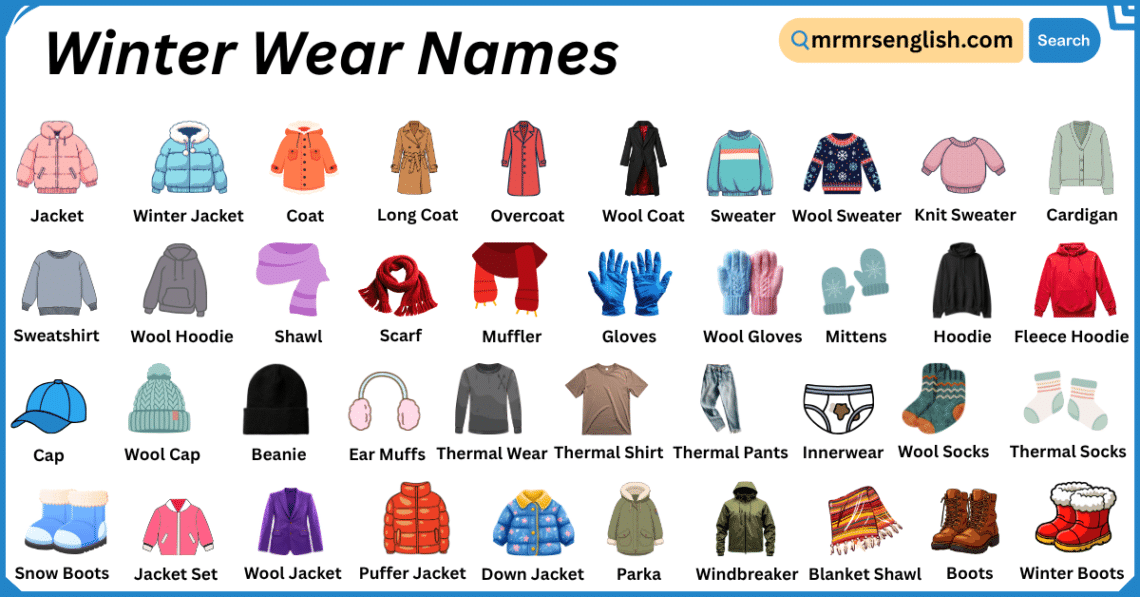 Winter Wear Names in English with Their Pictures - MR MRS ENGLISH