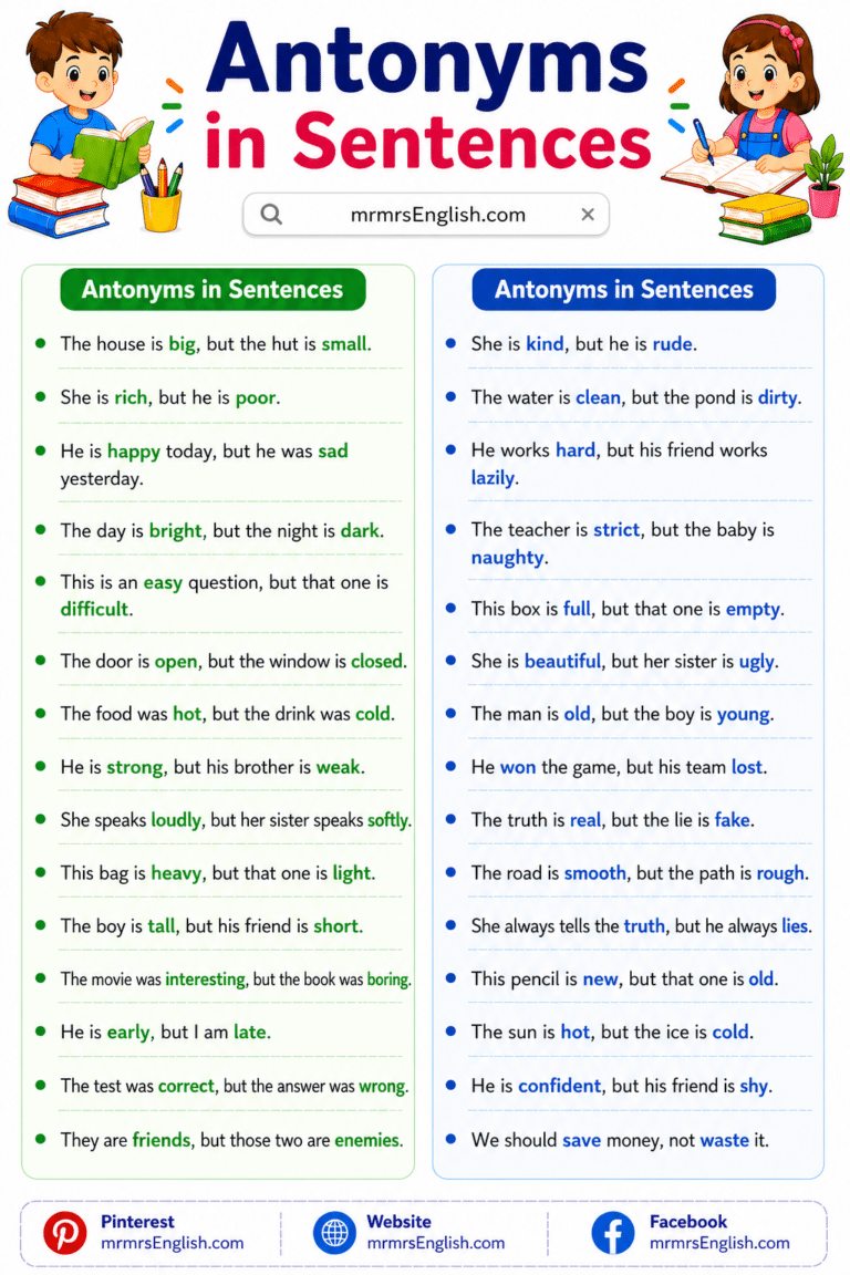 Antonyms in English with meanings and Examples - MR MRS ENGLISH