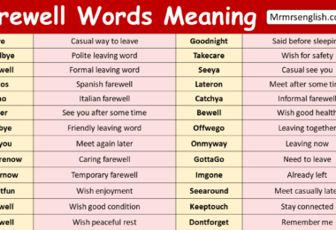 Farewell Words with Meanings