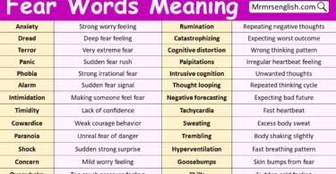 Fear Words Meanings in English