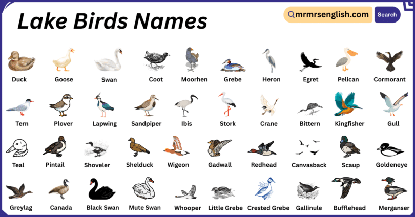Lake Birds Names in English with Their Pictures