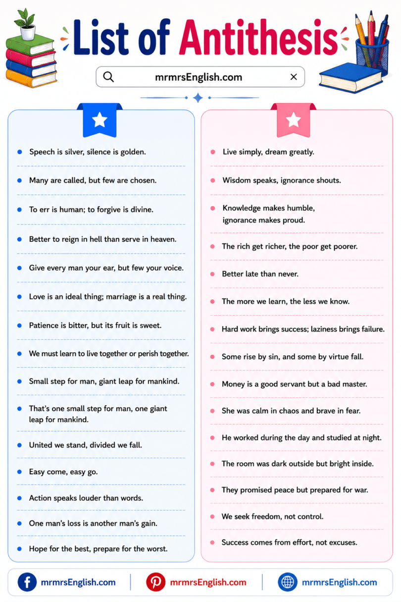 Antithesis in English Grammar with Examples and Meanings - MR MRS ENGLISH