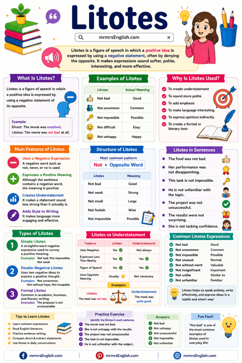 Litotes Visual Examples What Is Litotes in English with Meaning and Easy Examples - MR MRS ENGLISH