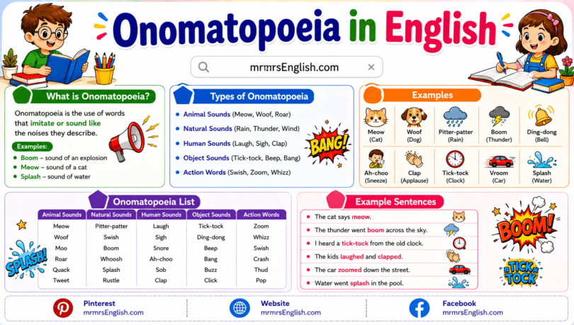 Onomatopoeia in English with Meaning and Examples