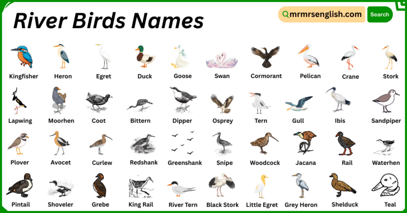 River Birds Names in English with Their Pictures