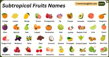 Subtropical Fruits Names in English with Their Pictures