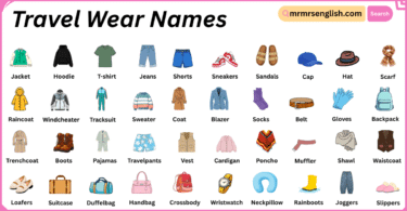 Travel Wear Names in English with Their Pictures