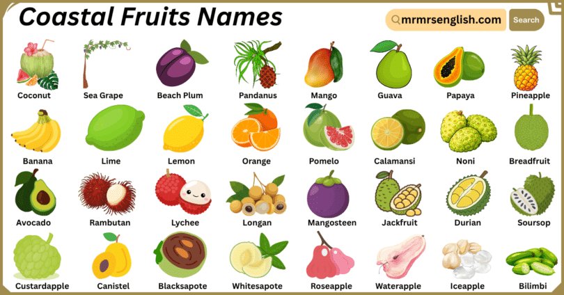 Coastal Fruits Names in English with Their Pictures