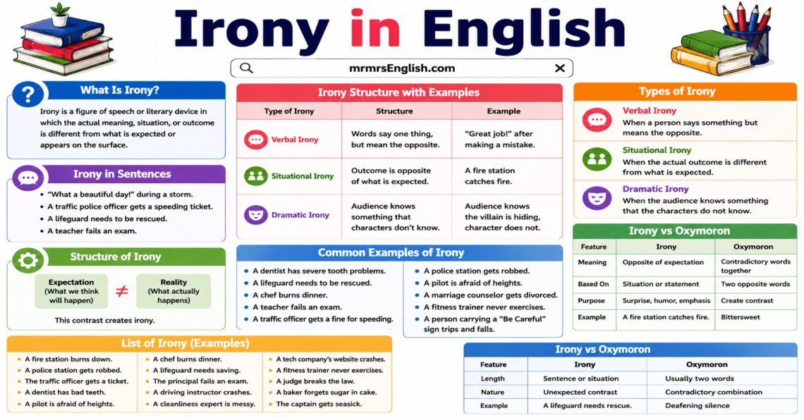 Irony in English Grammar with Meanings and Examples - MR MRS ENGLISH