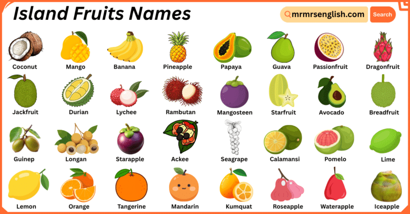 Island Fruits Names in English with Their Pictures