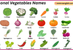 Seasonal Vegetables Names in English with Their Pictures
