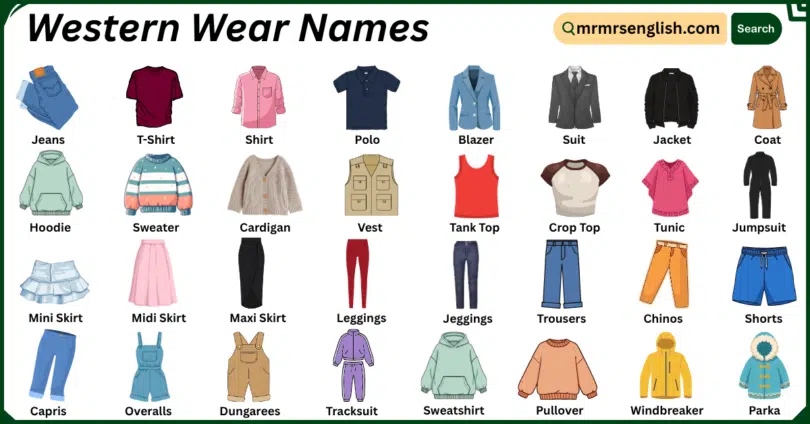 Western Wear Names in English with Their Pictures