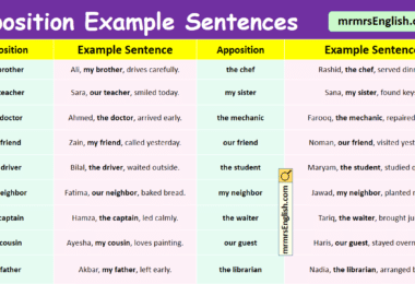 100 Apposition Example Sentences in English with Pictures