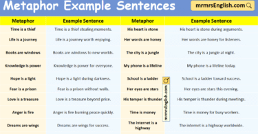 100 Metaphor Example Sentences in English with Pictures