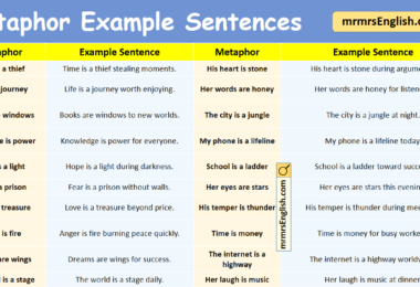 100 Metaphor Example Sentences in English with Pictures
