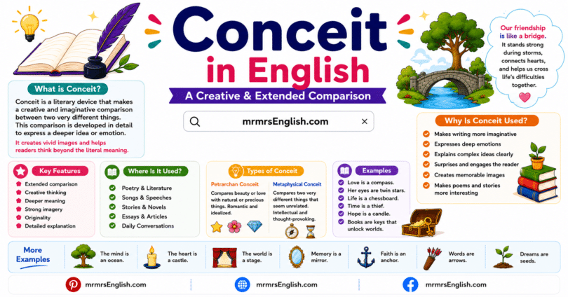 Conceit in English with Meaning, Types and Example Sentences