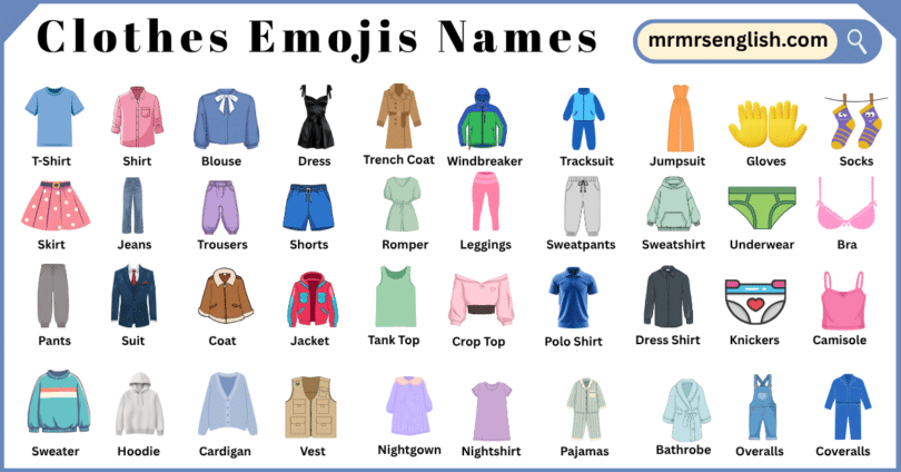 Clothes Emojis Names in English with Their Pictures