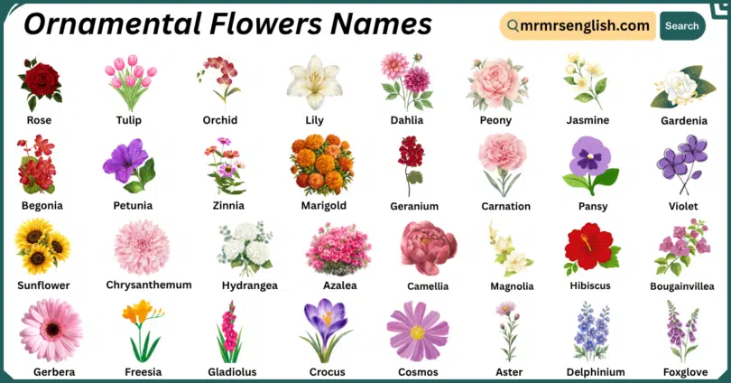Ornamental Flowers Names in English with Their Pictures