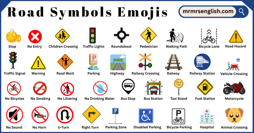 Road Symbols Emojis Names in English with Their Pictures
