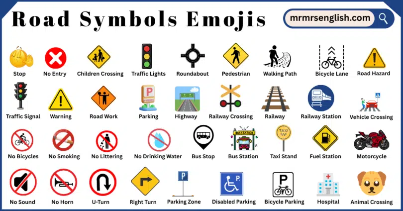 Road Symbols Emojis Names in English with Their Pictures