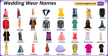 Wedding Wear Names in English with Their Pictures