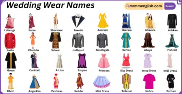 Wedding Wear Names in English with Their Pictures