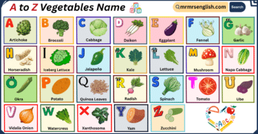 A to Z Vegetables Names in English with their Pictures