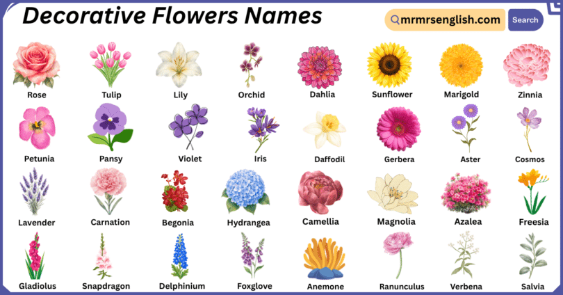 Decorative Flowers Names in English with Their Pictures