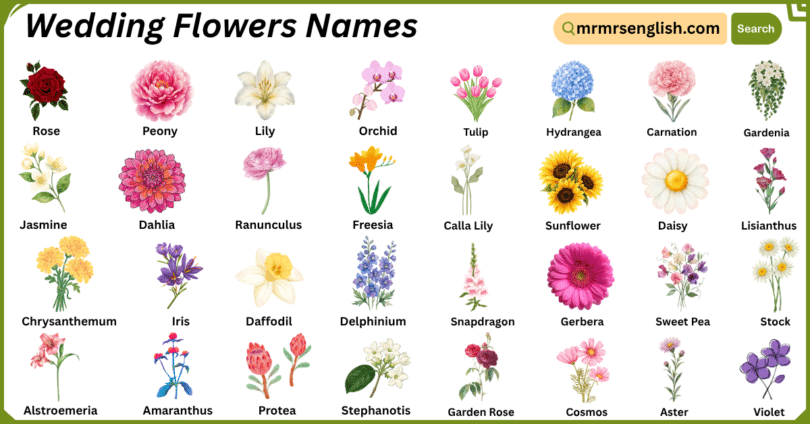 Wedding Flowers Names in English with Their Pictures