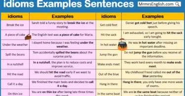 idioms Examples Sentences PDF in English