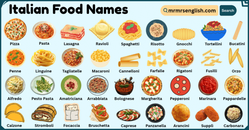 Italian Food Names with Their Pictures