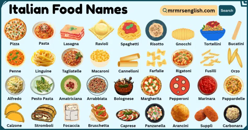 Italian Food Names with Their Pictures