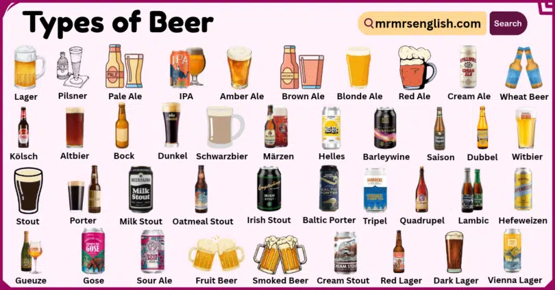 Types of Beer with Names and Pictures